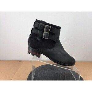Sorel Lolla Waterproof Ankle Boot Womens 9 Black Leather Side Zip Buckle Moto